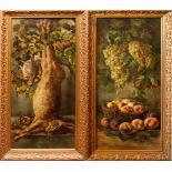 Natura morta con frutta e selvaggina, coppia di dipinti, Giuliani 1907, olio su tela, cm. 35x88,