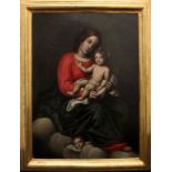 Madonna col bambino, olio su tela scuola Italiana fine'600 cornice coeva in foglia oro ridorata