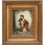 Dama e cavaliere, olio su cartoncino cm. 24x34 attr. Roberto Fontana 1844-1907 cornice coeva