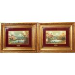 Paesaggi, coppia di dipinti, olio su avoriolina cm. 18x13 Franco de Martino Napoli XX sec.