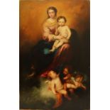 Madonna con bambino e angeli, olio su tela prima metà dell'800, cm. 65x102