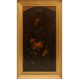 Composizione di fiori e uccelli, olio su ardesia cm. 30x60. Periodo Vittoriano