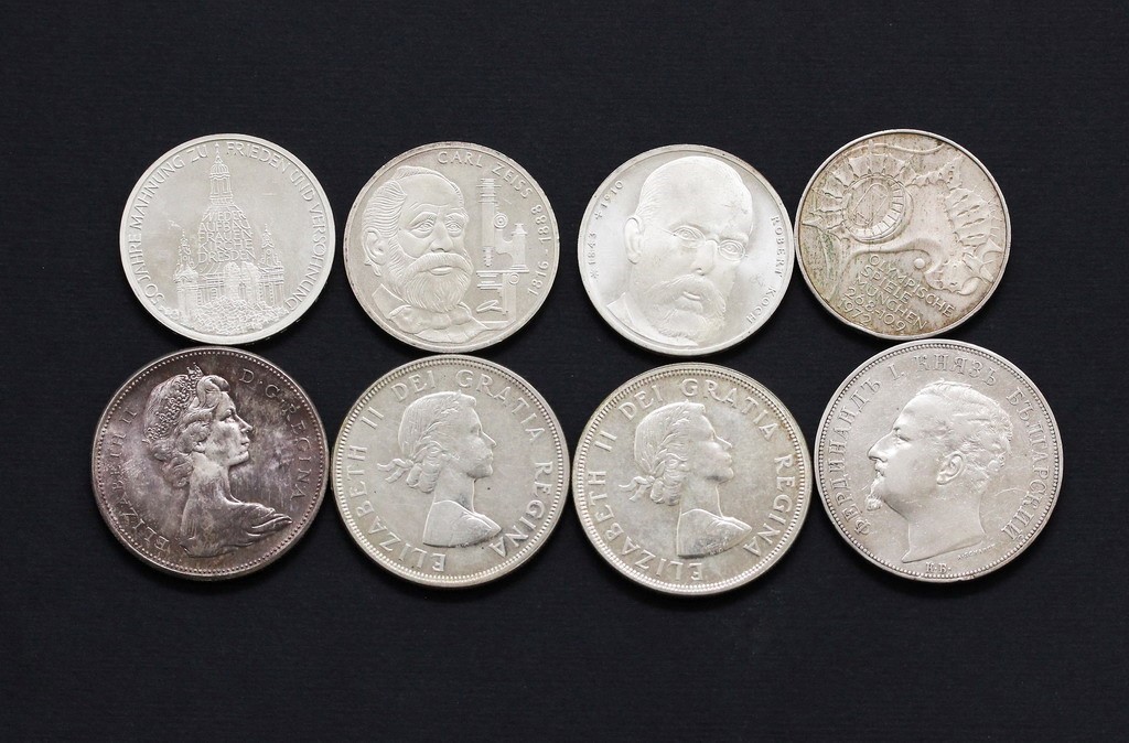 N.8 monete in argento, Germania, Canada e Bulgaria