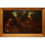 Scena campestre, scuola fiamminga del '700, olio su tela, cm. 112x85 cornice coeva a mecca