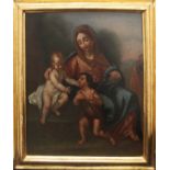 Madonna col bambino e San Giovannino, olio su tela scuola Italiana del '600 cm. 60x70 cornice del