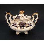 Zuccheriera in porcellana decorata a motivi classici blue e oro, periodo Vittoriano