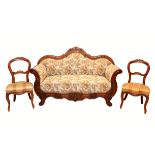 Divano, cm. 170x60, con sei sedie, Luigi Filippo 1880 circa,