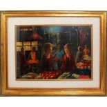 Donne al mercato, firmata Fantuzzi, olio su tela, cm. 70x50 (Timbro della galleria Giulio Cesare