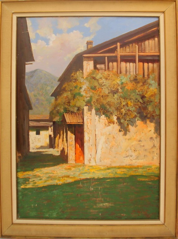 Cascinale, Annunzio Barchi, olio su faesite cm. 70x100 cornice coeva anni 40/50