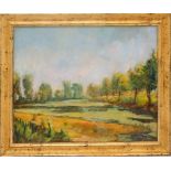 Paesaggio con alberi, pittore del XX secolo, olio su faesite, cm. 50x40