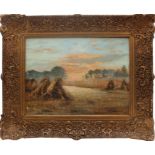 Paesaggio estivo con covoni, olio su tela, J.Slig Kerman, scuola Inglese dell'800, cm. 45x35,