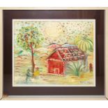 Paesaggio con casa, Bellari, olio spatolato su cartoncino telato cm. 50x40