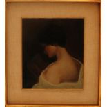 Profilo di donna, olio su tela applicata su faesite, firmato G. Gheduzzi? cm. 23x27