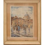 Piazza Erbe, stampa acquerellata firmata cm. 18x25