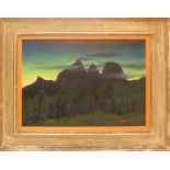 Notturno, olio su faesite pittore del XX secolo con scritta Moretti Foggia cm. 63x45