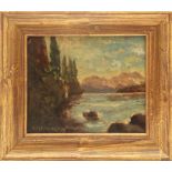 Il lago di Garda, firmato Monfardini, olio su faesiti, cm. 23x19