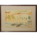 Il porto di Torri, acquerello su carta , pittore del XX secolo, 1935 cm. 33x24