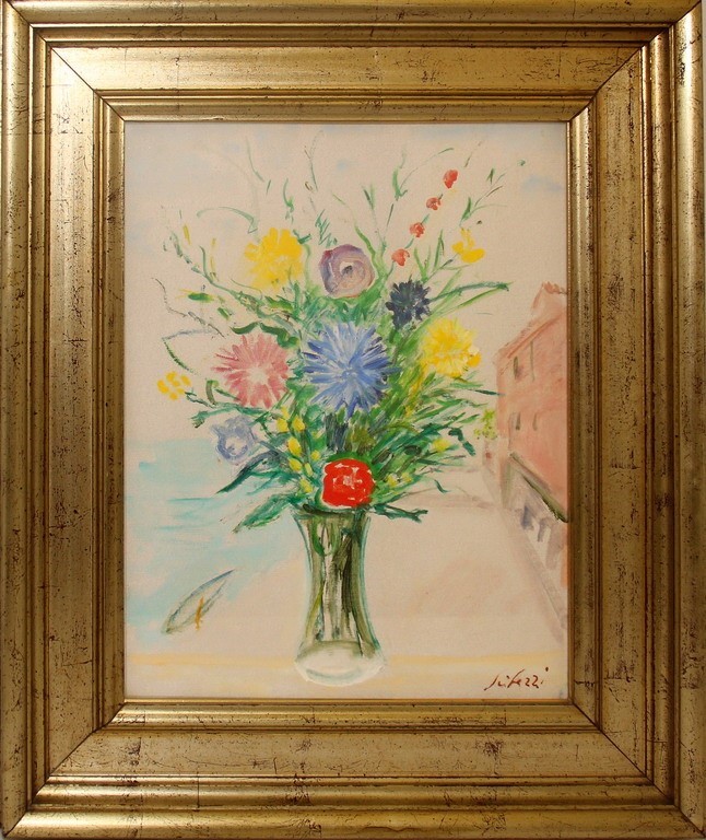 Fiori, olio su tela firmato Scibezzi? cm. 35x46