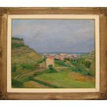 Veduta di Castiglione delle stiviere, attribuibile a Carlo Malerba, olio su tela cm. 60x50 anni 40/