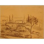 Paesaggio carboncino su cartoncino, artista del xx secolo, cm. 52x40