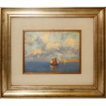 Vele sul mare, firmato R.Dietrich, olio su faesite cm. 34x25