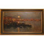 Notturno veneziano, olio su tela, cm. 127x77, primi '900 cornice coeva