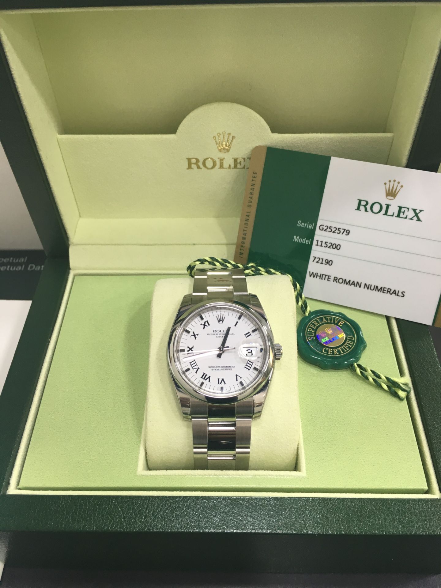 BRAND NEW ROLEX OYSTER PERPETUAL DATE 34 WHITE ROMAN NUMBERALS MODEL 115200 *NO VAT ON HAMMER PRICE* - Image 2 of 14