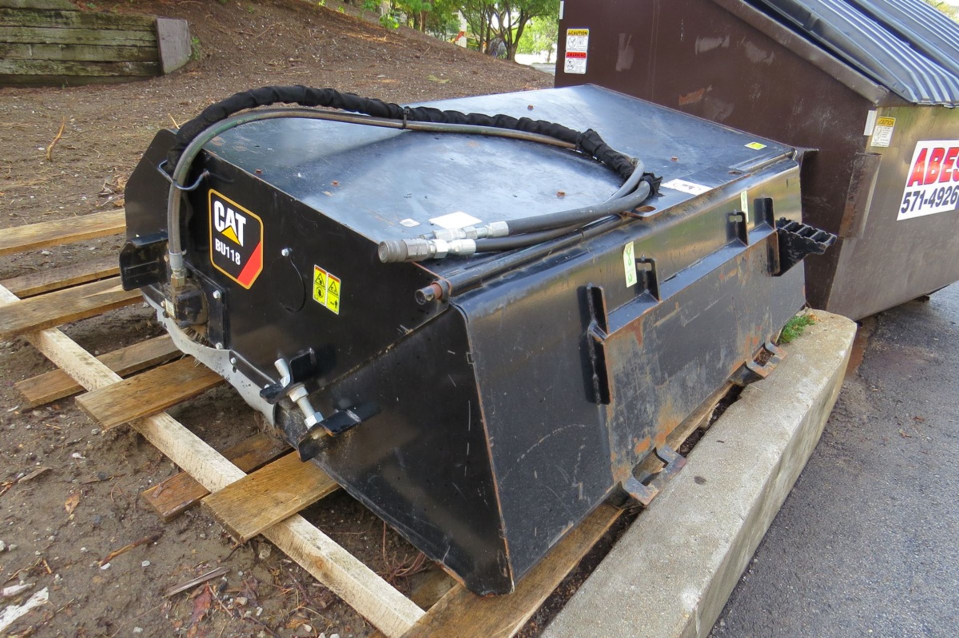 2014 Caterpillar Model BU118 Hydraulic Drive Sweeper Brown Attachment for Skid Loaders, 72” Width,