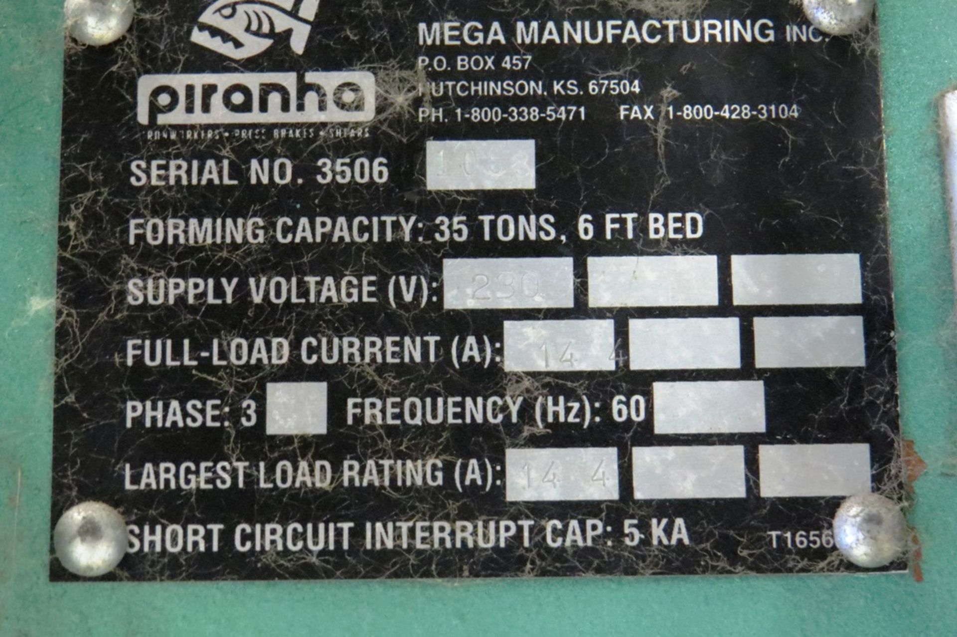 2005 Piranha Model 35-6 CNC Hydraulic Press Brake, SN# 1053, 35-Ton Capacity, 6' Bed, 14-Gauge - Image 4 of 9