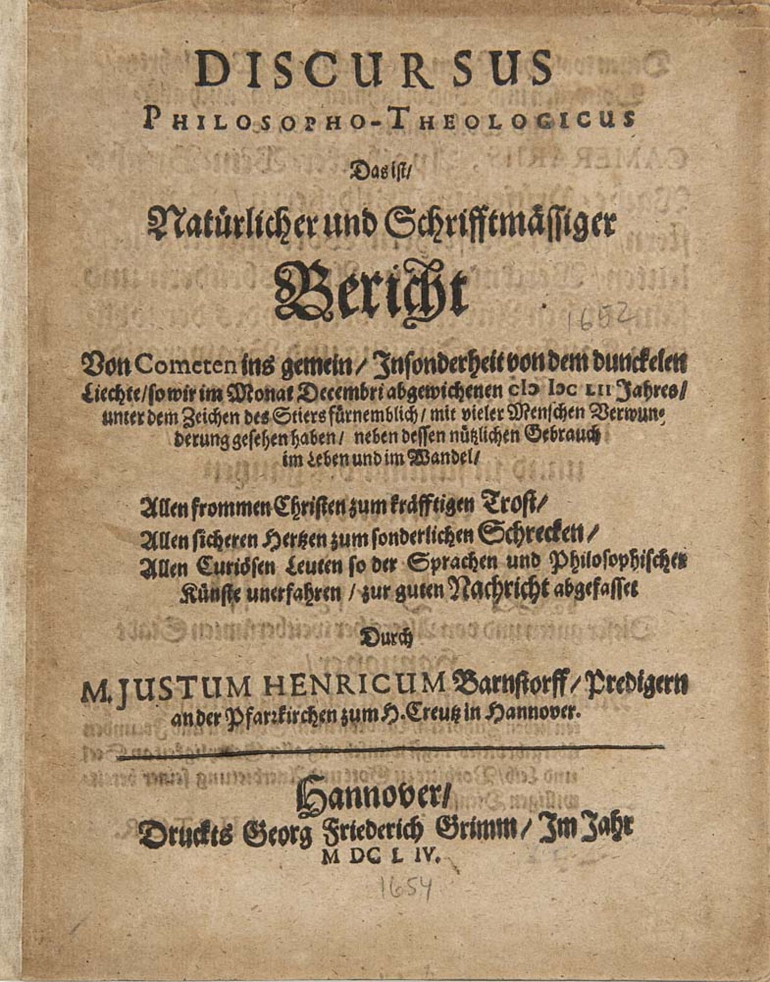 Astronomie - - Barnstorff, Justus Heinrich. Discursus Philosopho-Theologicus, das ist Natürlicher