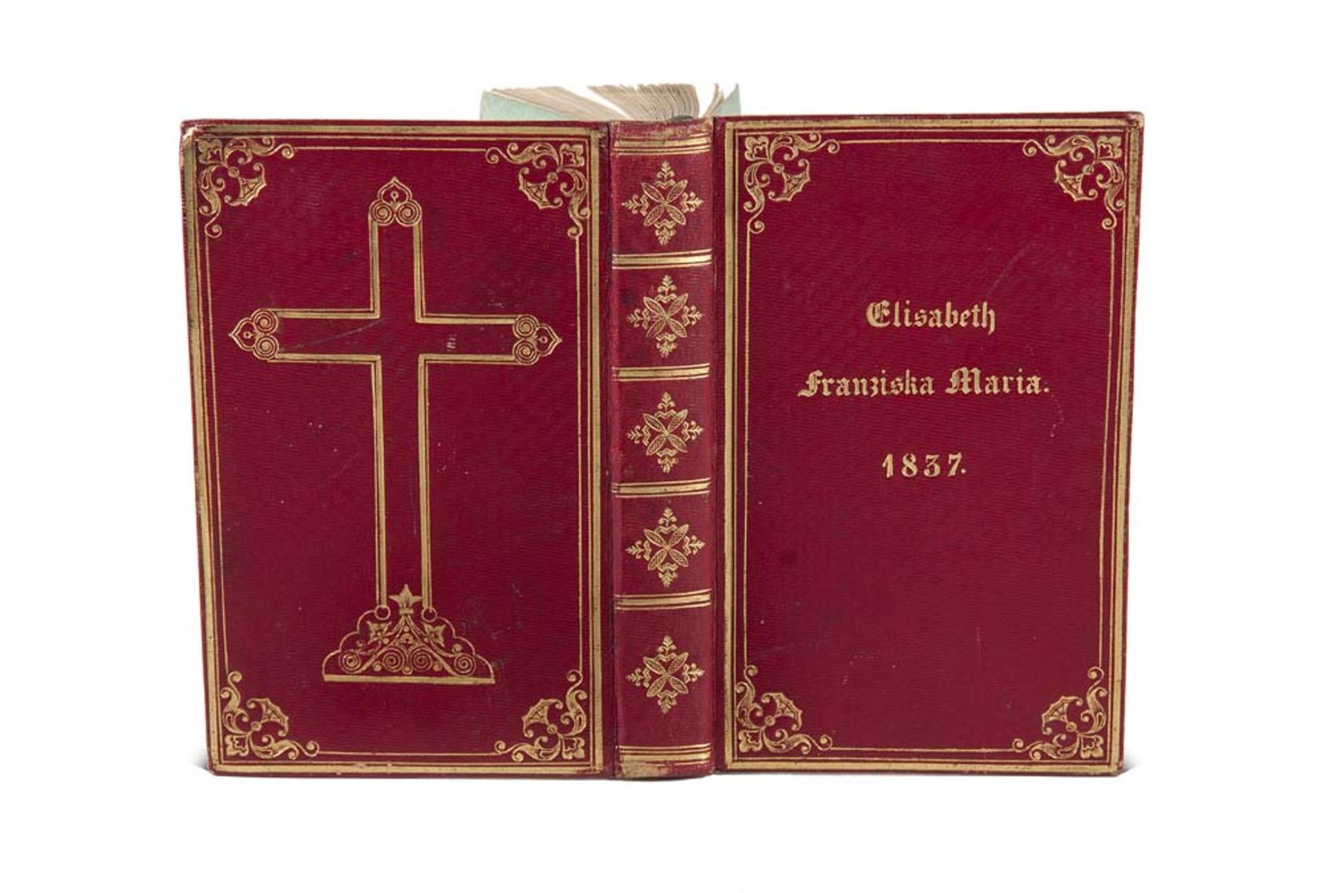 Einbände - - Gesangbuch der Elisabeth Franziska Maria. 1837. Ohne Titel. 338 S. Roter Ledereinband