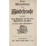 (Groschuff, Friedrich). Kurze Abhandlung von der Händesprache in so weit deren Merkmaale bey den