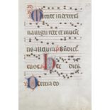 Antiphonar - - Seite eines Antiphonars mit drei kolorierten Initialen und rubriziertem Text mit
