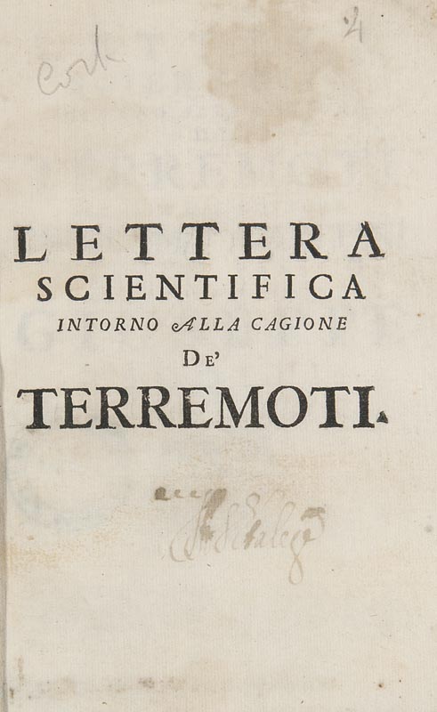 Geologie - - Giuntini, Girolamo. Lettera Scientifica intorno alla cagione de' Terremoti. Mit