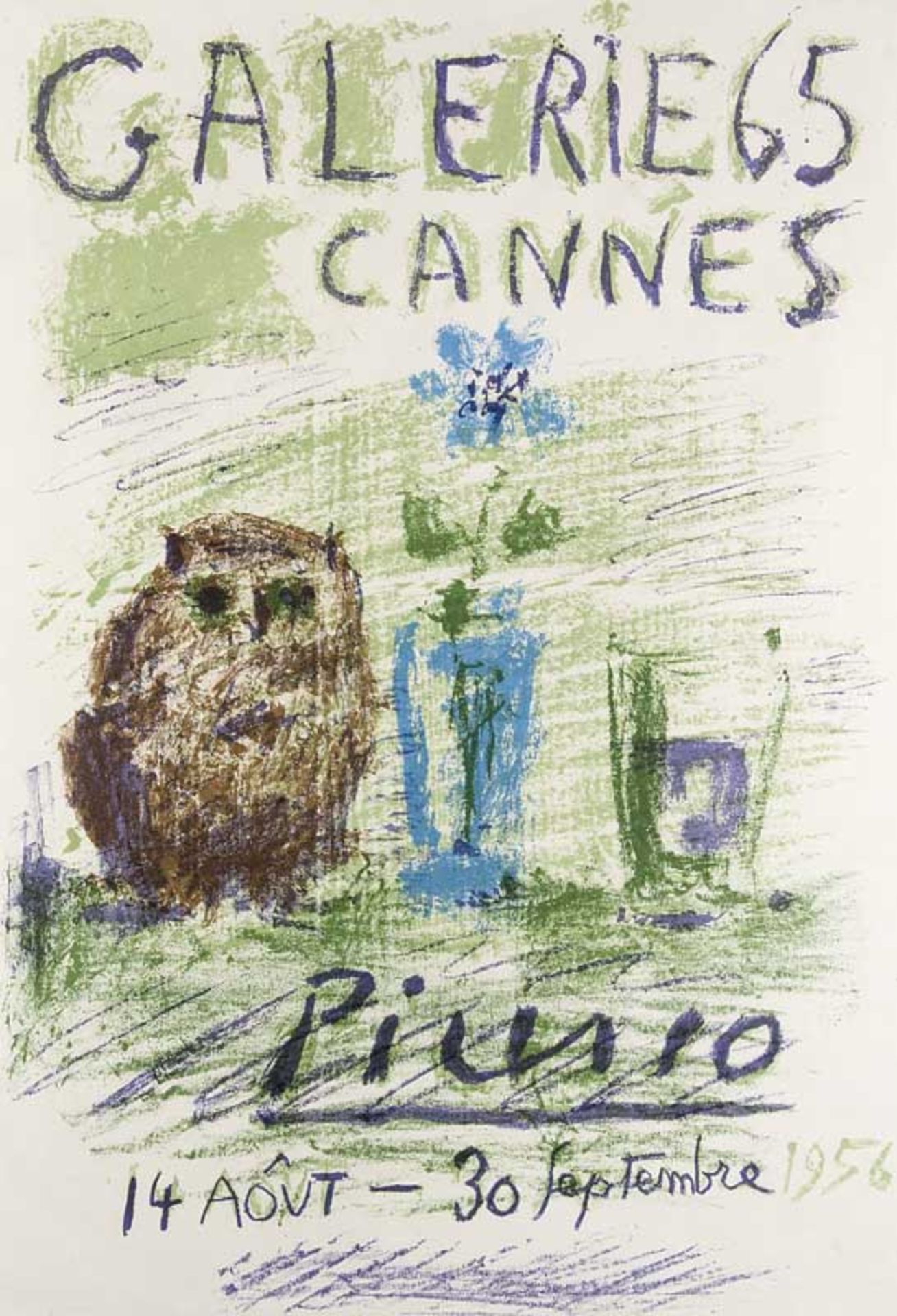 Plakate - - Picasso, Pablo. (1881 Malaga - 1973 Mougins). Hibou, verre et fleurs (Galerie 65