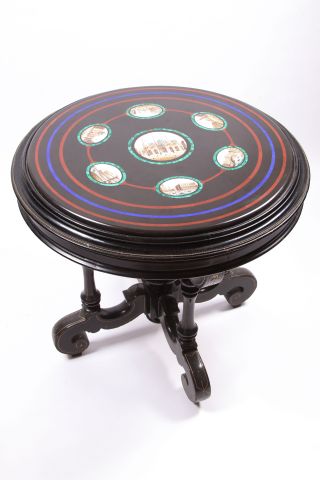 19th c Architectural Grand Tour Center Table Important with circular top of micro Mosaic scenes of - Image 2 of 12