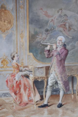 Bernard Louis Borione (French, b. 1865) Duet "The Duet". Watercolor. Signed and inscribed "B. - Image 3 of 5