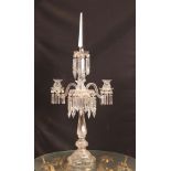 19th c Carved Anglo/Irish Three Arm Candelabra with crystal hanging pendants. 44"h x 20"w