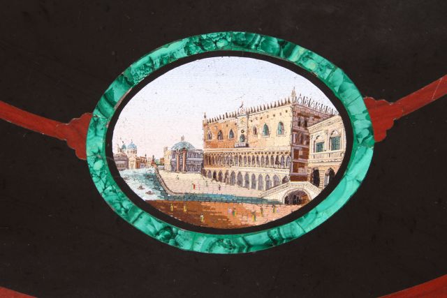 19th c Architectural Grand Tour Center Table Important with circular top of micro Mosaic scenes of - Image 11 of 12