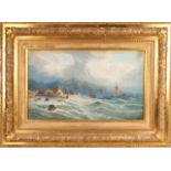 19th c English Maritime Watercolor depicting a Cottage by the Sea. Watercolor. Signed "J.