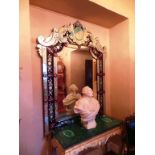 Pair of Massive Venetian Style Wall Mirrors etched clear glass with ruby glass adornments.