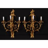 Pair 19th c Directoire Style Bronze Dore Sconces each with three lights. 23"h x 17"w Missing lower