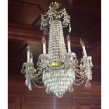 *20th c Pair of Louis XVI Style Chandeliers eight-light bronze and crystal cchandeliers. 35"h x 25"w