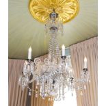 Extraordinary 19thc English Chandelier comprised of six lights with scroll arms and crystal