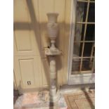 Pair of Turn of the Century Alabaster Vase Lamps on columns. Vase 23"h col 40"h