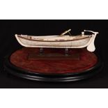 19th c Bone Model of a long boat. 10" L Good