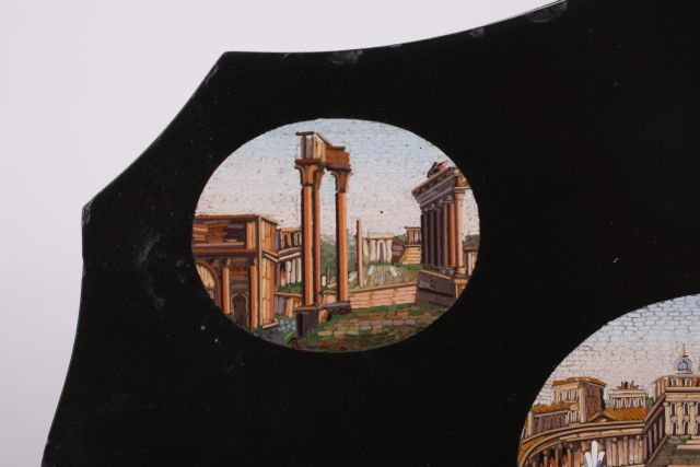 Italian Micromosiaic Grand Tour Onyx Tile 19th c.; set with five micro mosaic scenes of Rome. 5" x - Image 3 of 4