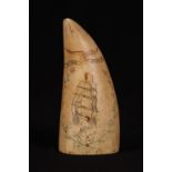 19th c Scrimshaw Whale Tooth of clipper ship with polychrome décor (outward bound). 5"l From a