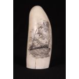 20th c Scrimshaw Whale Tooth of a clipper ship. 6"l From a Massachusetts collection originating in