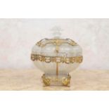 French Ormolu Mounted Glass Covered Candy Dish late 19th/early 20th c., frosted glass of lobed